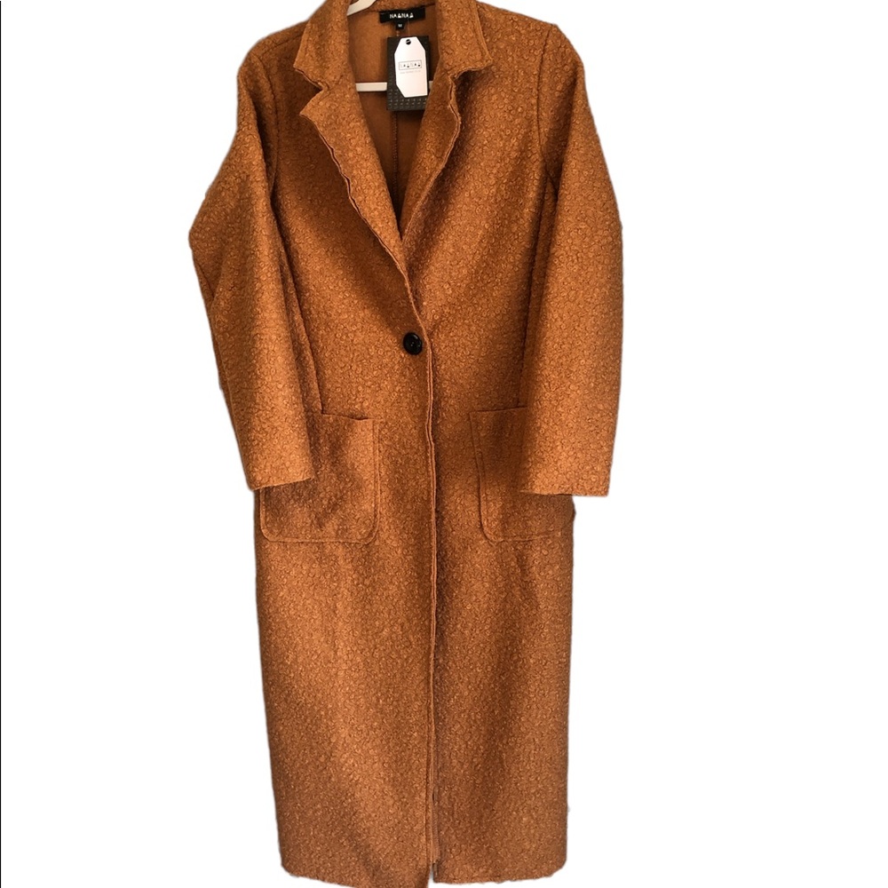 NWT ASOS Long camel coat with belt from Naa Naa Size M $129 - Picture 7 of 11